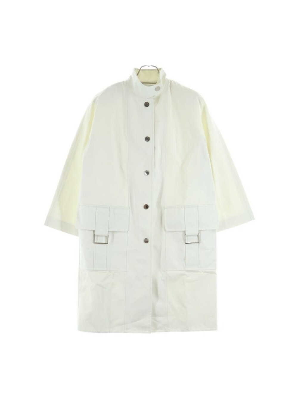 Hermes Sellier Buttons Stand Collar Cotton Twill Long Coat White